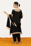 Shop_Daljit Sudan_Black Crepe Embroidered Aari Tilla Notched Floral Kurta Pant Set _at_Aza_Fashions