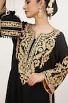 Daljit Sudan_Black Crepe Embroidered Aari Tilla Notched Floral Kurta Pant Set _at_Aza_Fashions