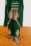 Shop_Daljit Sudan_Green Crepe Embroidered Aari Tilla Mandarin Collar Mandala Kurta Pant Set _Online_at_Aza_Fashions