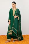 Daljit Sudan_Green Crepe Embroidered Pop Tilla V-neck Kurta Pant Set _Online_at_Aza_Fashions