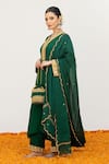 Buy_Daljit Sudan_Green Crepe Embroidered Pop Tilla V-neck Kurta Pant Set _Online_at_Aza_Fashions