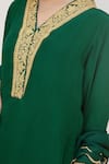 Daljit Sudan_Green Crepe Embroidered Pop Tilla V-neck Kurta Pant Set _at_Aza_Fashions