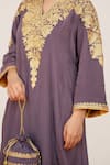 Buy_Daljit Sudan_Purple Crepe Embroidered Aari Tilla Mandarin Collar Floral Jaal Kurta Pant Set _Online_at_Aza_Fashions