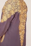 Daljit Sudan_Purple Crepe Embroidered Aari Tilla Mandarin Collar Floral Jaal Kurta Pant Set _at_Aza_Fashions