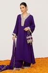 Buy_Daljit Sudan_Purple Crepe Embroidered Pop Tilla V-neck Paisley Vine Kurta Pant Set _at_Aza_Fashions