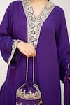 Daljit Sudan_Purple Crepe Embroidered Pop Tilla V-neck Paisley Vine Kurta Pant Set _at_Aza_Fashions