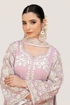 Daljit Sudan_Pink Crepe Embroidered Aari Tilla Notched Paisley Vine Kurta Flared Pant Set _Online_at_Aza_Fashions