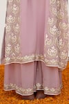 Buy_Daljit Sudan_Pink Crepe Embroidered Aari Tilla Notched Paisley Vine Kurta Flared Pant Set _Online_at_Aza_Fashions