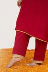 Shop_Daljit Sudan_Red Crepe Embroidered Aari Tilla Mandarin Collar Jaal Kurta Pant Set _Online_at_Aza_Fashions