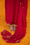 Daljit Sudan_Red Crepe Embroidered Pop Tilla V-neck Floral Vine Kurta Pant Set _at_Aza_Fashions