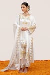 Buy_Daljit Sudan_White German Satin Embroidered Aari Tilla Floral Scalloped Kurta Pant Set _at_Aza_Fashions