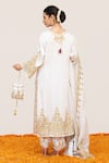 Shop_Daljit Sudan_White German Satin Embroidered Aari Tilla Floral Scalloped Kurta Pant Set _at_Aza_Fashions