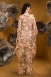 Shop_SONIA BADERIA_Beige Chiffon Print Floral Round Asymmetric Kaftan With Pant _at_Aza_Fashions