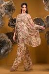 Buy_SONIA BADERIA_Beige Chiffon Print Floral Round Asymmetric Kaftan With Pant _Online_at_Aza_Fashions