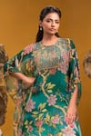 Shop_SONIA BADERIA_Green Chiffon Print Floral Round Embroidered Asymmetric Kaftan With Pant _at_Aza_Fashions