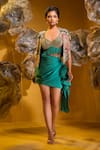 Buy_SONIA BADERIA_Green Satin Print Floral Beads Embroidered Crop Blazer And Draped Skirt Set _at_Aza_Fashions