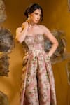 SONIA BADERIA_Beige Taffeta Print Floral Sweetheart Embroidered Corset Jumpsuit _Online_at_Aza_Fashions