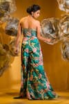 Shop_SONIA BADERIA_Green Taffeta Print Floral Sweetheart Embroidered Pleated Jumpsuit _at_Aza_Fashions