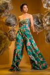 SONIA BADERIA_Green Taffeta Print Floral Sweetheart Embroidered Pleated Jumpsuit _Online_at_Aza_Fashions