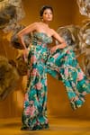 Buy_SONIA BADERIA_Green Taffeta Print Floral Sweetheart Embroidered Pleated Jumpsuit _Online_at_Aza_Fashions