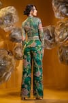 Shop_SONIA BADERIA_Green Chiffon Printed Floral High Tropical Cropped Jacket And Flared Pant Set _at_Aza_Fashions