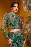 SONIA BADERIA_Green Chiffon Printed Floral High Tropical Cropped Jacket And Flared Pant Set _at_Aza_Fashions