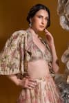 SONIA BADERIA_Beige Chiffon Printed Floral Jacket Collar Skirt Set _at_Aza_Fashions