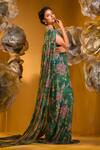 SONIA BADERIA_Green Chiffon Printed Garden U Neck Gown _Online_at_Aza_Fashions