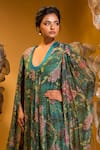 Buy_SONIA BADERIA_Green Chiffon Printed Garden U Neck Gown _Online_at_Aza_Fashions