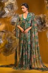 Shop_SONIA BADERIA_Green Chiffon Printed Garden U Neck Gown _Online_at_Aza_Fashions