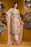 Buy_SONIA BADERIA_Beige Chiffon Printed Flower Notched Kurta Set _at_Aza_Fashions