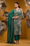 Buy_SONIA BADERIA_Green Chiffon Printed Flower Notched Swarovski Embellished Kurta Set _at_Aza_Fashions