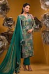 Buy_SONIA BADERIA_Green Chiffon Printed Flower Notched Swarovski Embellished Kurta Set _Online_at_Aza_Fashions