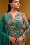 Buy_SONIA BADERIA_Green Chiffon Printed Flower Notched Swarovski Embellished Kurta Set 