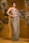 Buy_SONIA BADERIA_Beige Chiffon Printed Floral Sweetheart Neck Saree With Bralette _at_Aza_Fashions