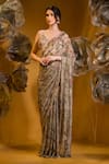 Buy_SONIA BADERIA_Beige Chiffon Printed Floral Sweetheart Neck Saree With Bralette _Online_at_Aza_Fashions