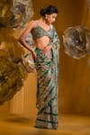 Shop_SONIA BADERIA_Green Chiffon Printed Floral Sweetheart Neck Bloom Saree With Bralette _at_Aza_Fashions