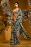 SONIA BADERIA_Green Chiffon Printed Floral Sweetheart Neck Bloom Saree With Bralette _Online_at_Aza_Fashions