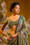 Buy_SONIA BADERIA_Green Chiffon Printed Floral Sweetheart Neck Bloom Saree With Bralette _Online_at_Aza_Fashions