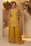 Buy_BAIDEHI_Yellow Chinon Georgette Embroidery Floral Round Neck Bloom Kurta Sharara Set _at_Aza_Fashions