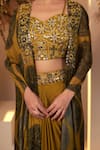 BAIDEHI_Green Chinon Georgette Embroidery Multi Threads Mandala Print Jacket Skirt Set _at_Aza_Fashions