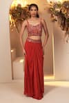 Buy_BAIDEHI_Red Chinon Georgette Embroidery Multi Mandala Print Long Jacket Skirt Set 