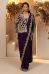 Buy_BAIDEHI_Purple Chinon Georgette Embroidery Cutdana Flower Vine And Pre-draped Saree Set _at_Aza_Fashions