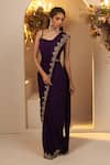 BAIDEHI_Purple Chinon Georgette Embroidery Cutdana Flower Vine And Pre-draped Saree Set _Online_at_Aza_Fashions