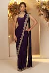 Buy_BAIDEHI_Purple Chinon Georgette Embroidery Cutdana Flower Vine And Pre-draped Saree Set _Online_at_Aza_Fashions