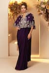 Buy_BAIDEHI_Purple Chinon Georgette Embroidery Cutdana Flower Vine And Pre-draped Saree Set _at_Aza_Fashions