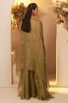 Shop_BAIDEHI_Green Jacket And Palazzo Organza Embroidery Cutdana And Sequin Floret Set _at_Aza_Fashions