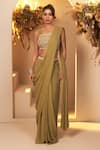 Buy_BAIDEHI_Green Blouse Bamber Silk Embroidery Cutdana And Sequin Pre-draped Saree With _at_Aza_Fashions