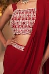 Shop_BAIDEHI_Red Blouse Bamber Silk Embroidery Cutdana And Pre-draped Saree With Floral _Online_at_Aza_Fashions