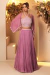 Buy_BAIDEHI_Purple Blouse Bamber Silk Embroidery Scallop Blouse Halter Neck And Lehenga Set _at_Aza_Fashions